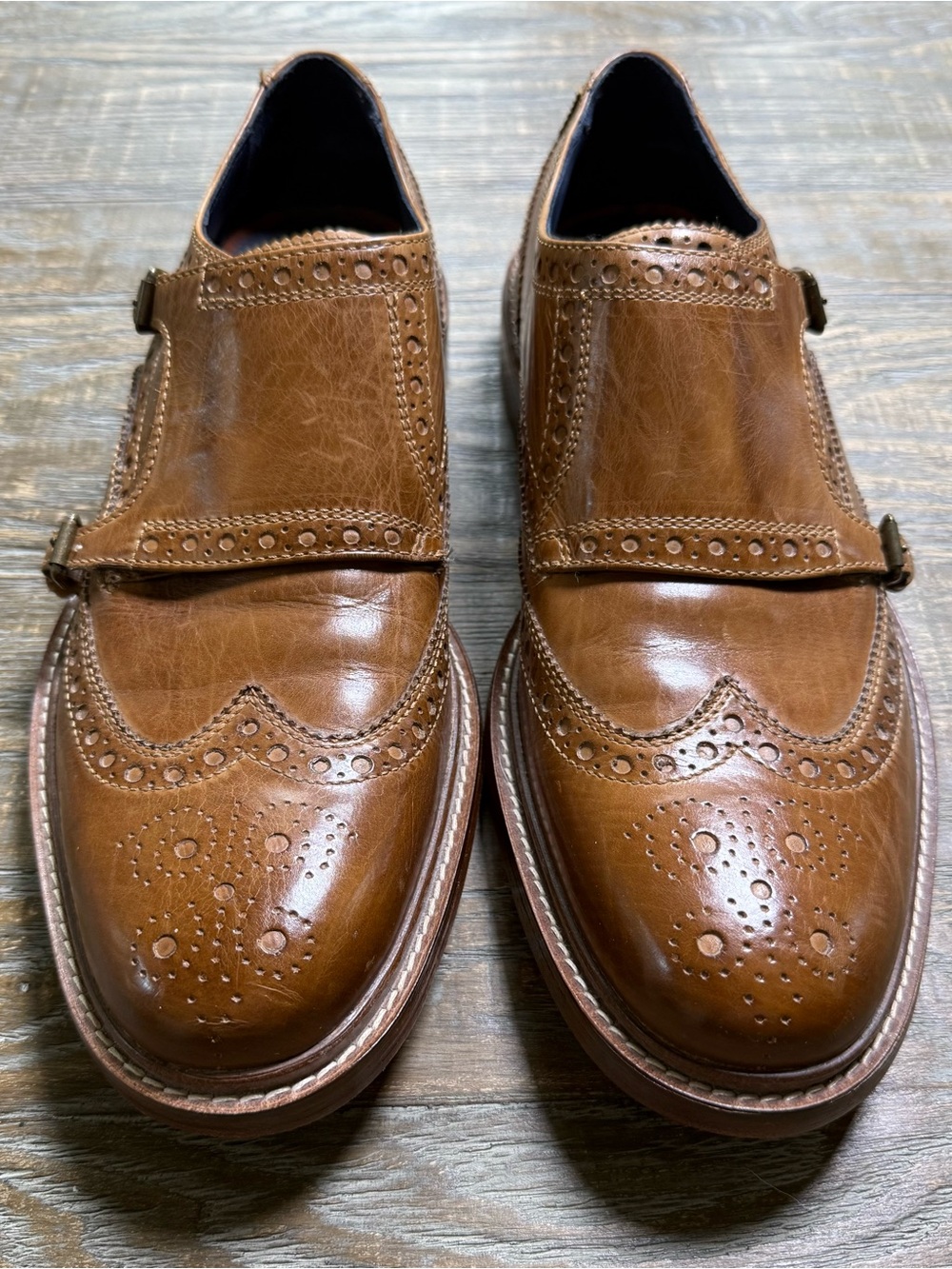 Cole Haan Tan Leather Wingtip Double Monk Strap Shoes 8.5 NWOB